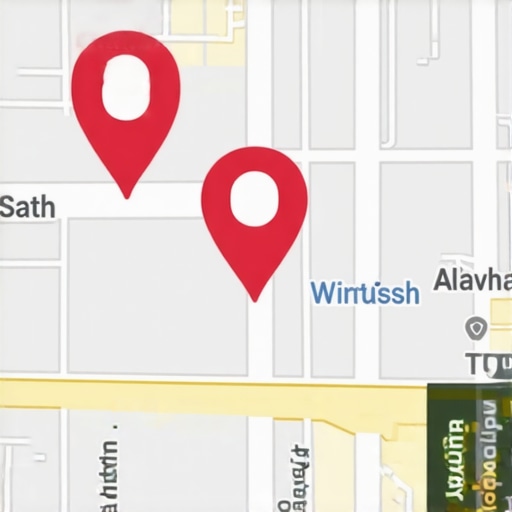 Digital map with local business markers and virtual tour overlay