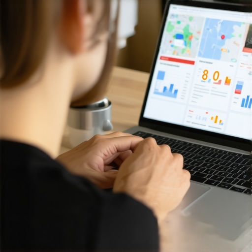 Person reviewing local SEO metrics on a laptop in a modern office