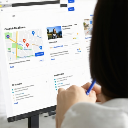 Person updating Google My Business listing on laptop with map interface