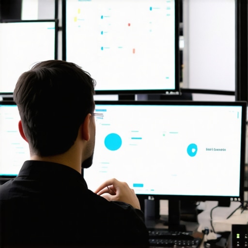 A person reviewing multiple digital maps and analytics on computer screens to maintain local SEO rankings.