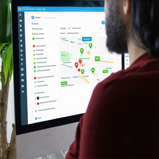 Maintaining Map Listings with Advanced Tools Business owner working on local map SEO tools