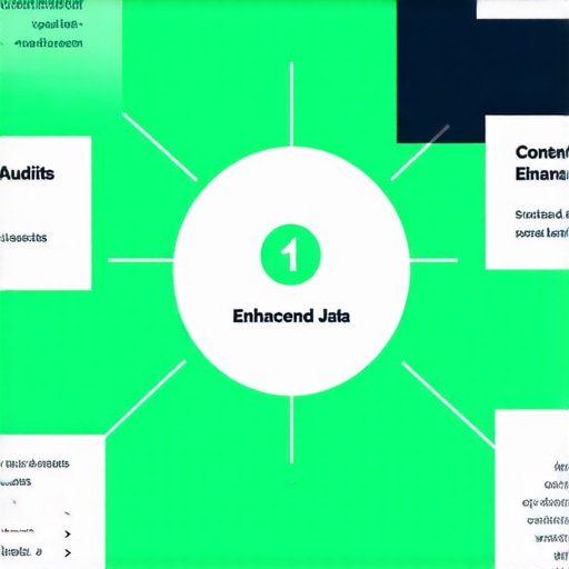 Illustration of local map SEO optimization process with icons representing data audit, content, visuals, structured data, and portals.