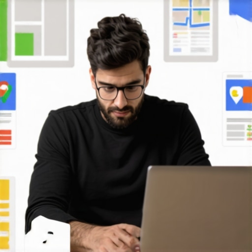 Business owner working on local map SEO optimization with digital tools