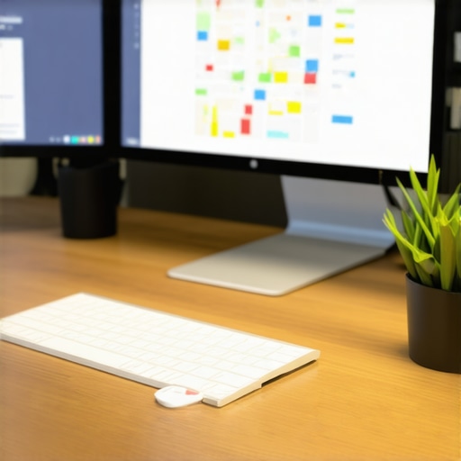 Workspace with multiple screens displaying local search metrics and map analytics.