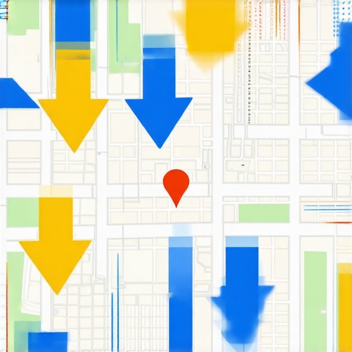 An illustration depicting local map rankings with arrows indicating updates and AI influence on positioning.