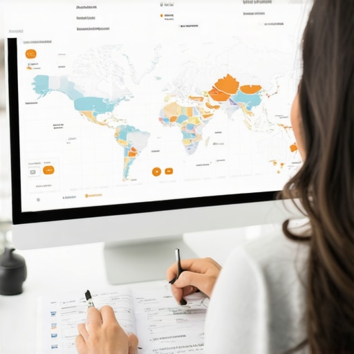 Person reviewing local map rankings and data analytics on computer screen