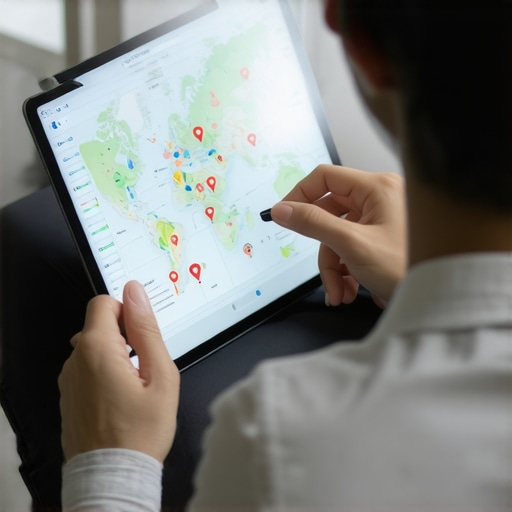 Person reviewing map analytics and SEO metrics on a tablet