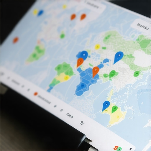 Person analyzing map optimization data on a high-resolution screen with SEO tools